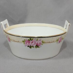 Vintage Nippon Butter Bowl Tub Porcelain Hand Painted Roses Trimmed Gold